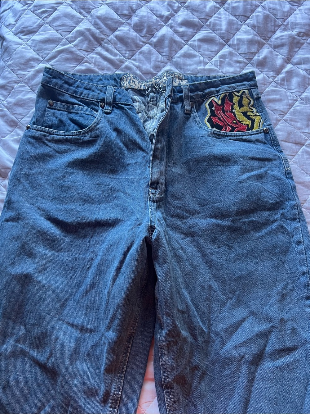 Men's Dark Blue Denim Jeans with Cool Patches